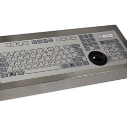128T Key Industrial Keyboard with Trackerball Cased Front