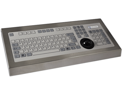 128T Key Industrial Keyboard with Trackerball Cased Front